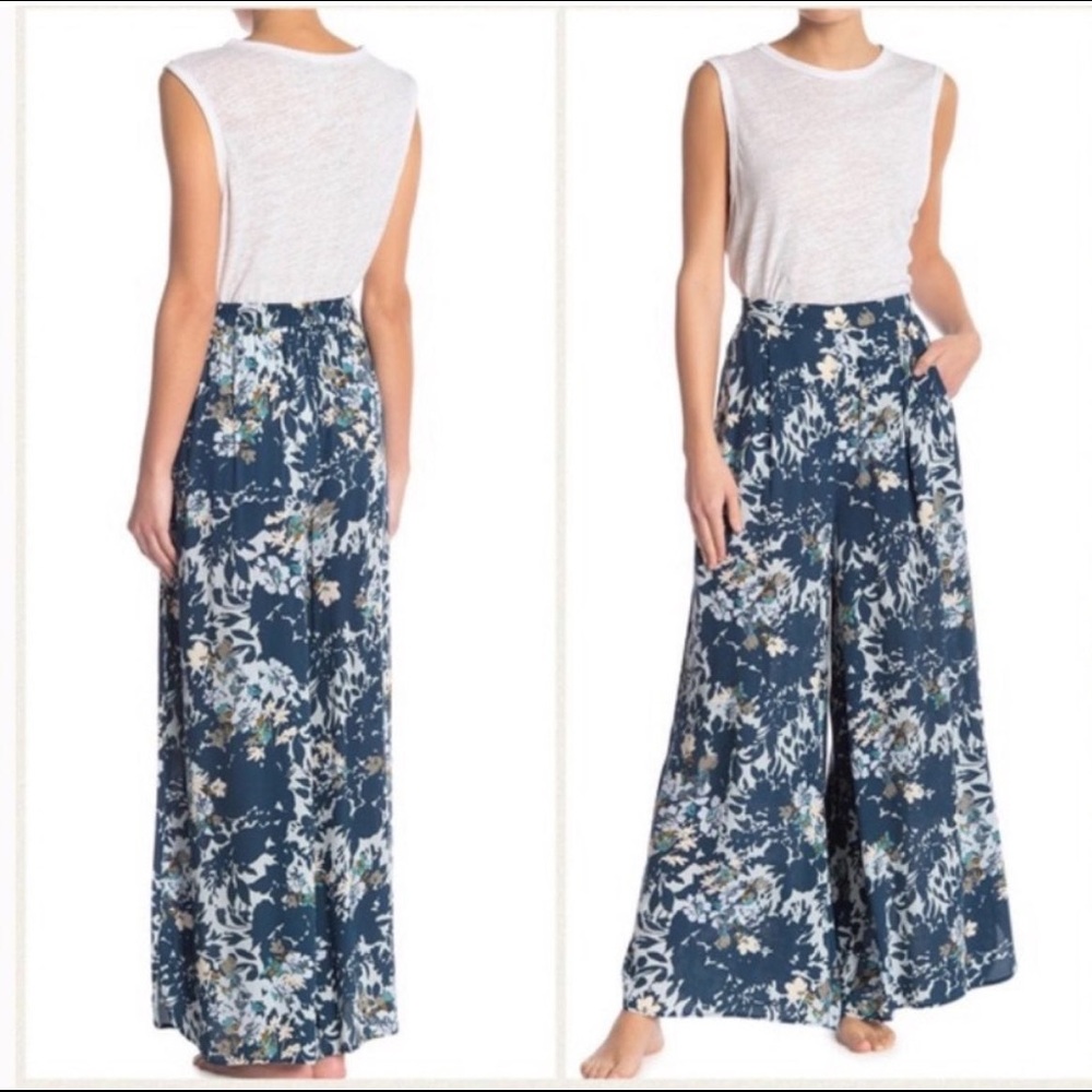 Free People rayon floral palazzos gaucho pants size 8